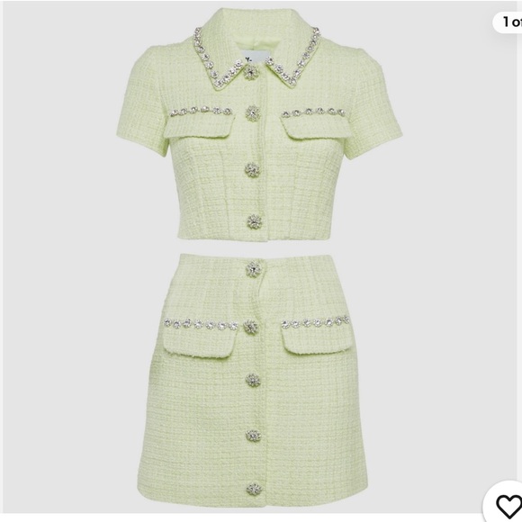 self portrait green tweed dress Green Chiffon Midi Dress – self-portrait-US